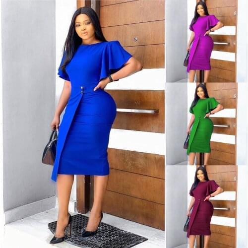 Womens 2021 Plus Size Flared Sleeves Round Neck Split Hip Package Hip Professional Dress Middle East And Africa Elegant Dress
