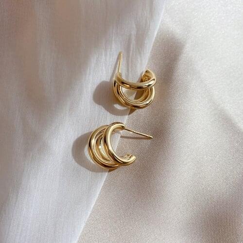 Golden Small hoop Earrings Korean Geometry Metal Gold Earrings For women Female Retro Drop Earrings 2021 Trend Fashion Jewelry
