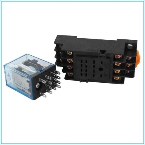 1Pc MY4NJ DC12V 24V AC110V 220V Electronic Micro Mini Electromagnetic Relay 5A 14PIN Coil 4DPDT With PYF14A Socket Base