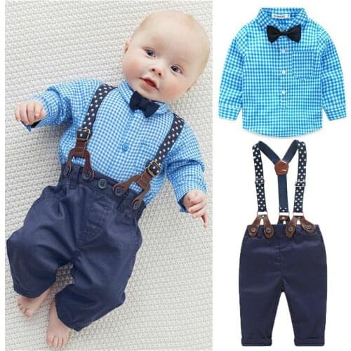 Pudcoco Boy Suit Toddler Baby Boy Bow Tie Plaid Shirt+Suspender Pants Trousers Outfits 2pcs