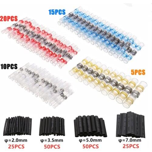 200PCS Heat Shrink Soldering Terminals Waterproof Seal Solder Sleeve Electrical Wire Fast Butt Connectors Shrinking Tube