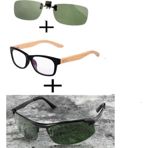 3Pcs!!! Comfortable Wooden Squared Frame Reading Glasses for Men Women + Alloy Polarized Sunglasses Outdoor + Sunglasses Clip