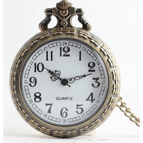 50pcs/lot Bronze Quartz Pocket Watch Vinatge Men Women Pocket Watch Gift Watch with Chain Wholesale