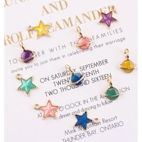 50PCS Alloy Colorful Enamel Star Planet Pendant Enamel Charms DIY Accessories For Handmade Fashion Necklace,Keychains Earrings