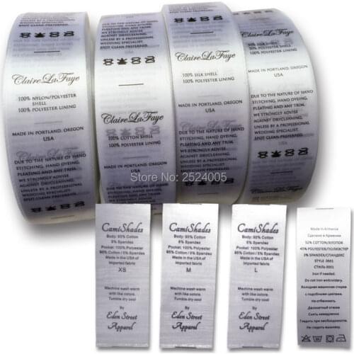 Free shipping customized clothing care labels/garment silk printed tags/clothing label printing/fabric brand 1000 pcs a lot