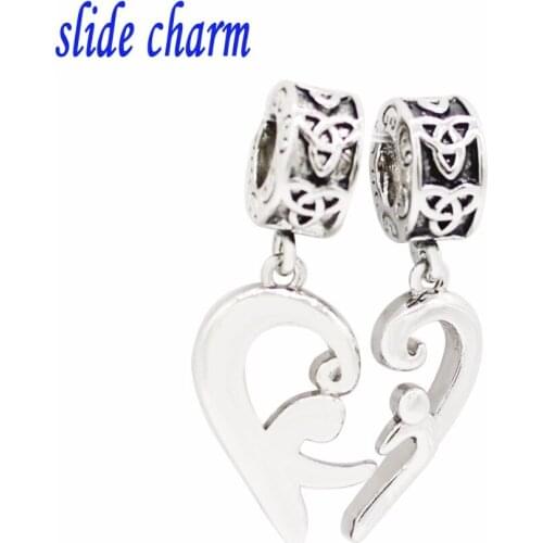 Slide charm Free shipping Mother and child love charm pendant beads hollow fit Pandora bracelet