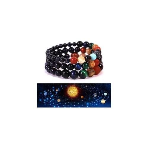 Eight Planets Chakras Blue sandstone Strand Bracelet Buddha Yoga Strench Women Men Jewelry 6 8 10mm