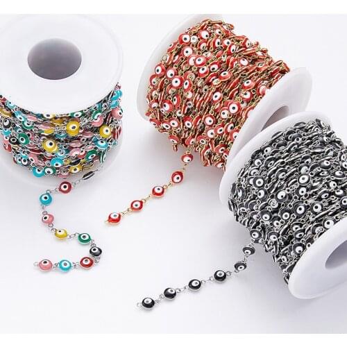 1meter Evil Eye Chain Colorful Beaded Chain Necklace Stainless Steel Cable Enamel Chain for Jewelry Making Components Crafts DIY