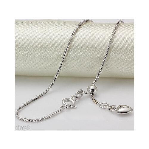Solid 18K White Gold Necklace Wheat Chain Womens Heart Chain 3-3.5g - 20inchL