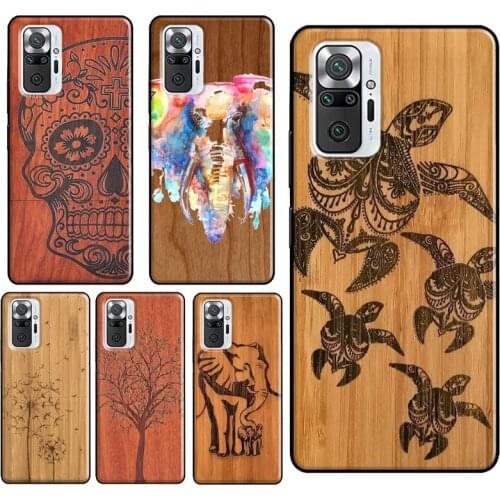 Natural Bamboo Wood Animal Print Case For Xiaomi Redmi Note 9 Pro 7 8 8T 9S Note 10 Pro Cover For Redmi 9 9T 9C 9A 8A 7A
