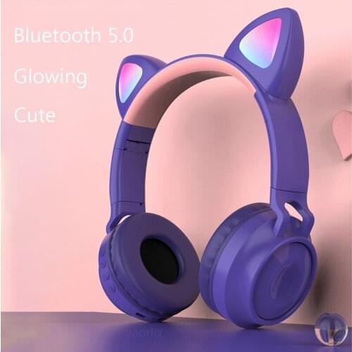 Kids Bluetooth Headphone LED Light Colorful HiFi Music Support TF Card With HD MIC Wireless Game Cute Headset For Girl Children