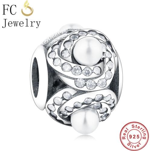 FC Jewelry Fit Original Brand Charm Bracelet 925 Sterling Silver Rose Flower and Zircon Crystal & Pearl Beads Making Berloque