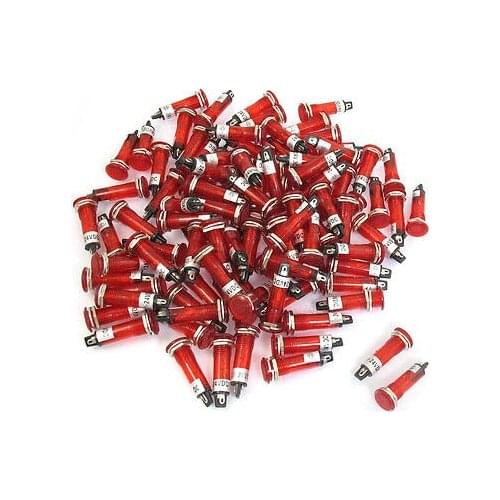 100 Pcs DC 24V 10mm Holing Red Illuminated Signal Indicator Pilot Lamp XD10-1