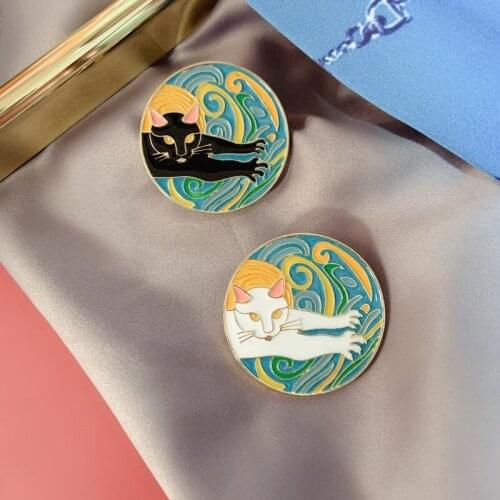 And American retro new van Goghs art Cat Brooch dripping oil enamel simple temperament Brooch palace antique pin