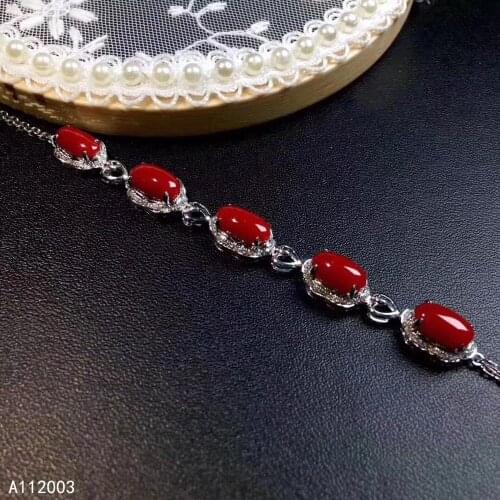 KJJEAXCMY Fine Jewelry 925 Sterling Silver inlaid red coral women hand bracelet fashion support detection