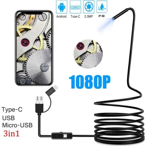 1080P HD Android pipeline Endoscope Camera 1M 2M 5M 10M MicroUSB/USB/TYPE C Inspection Video Camera Snake Borescope Tube