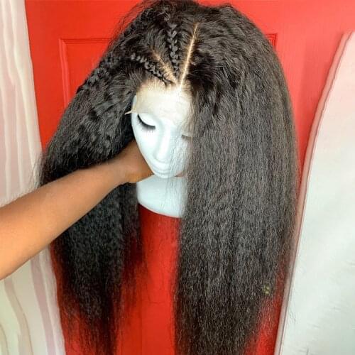 Kinky Straight Lace Front Human Hair Wigs 13x4 Lace Front wig Brazilian Remy 4x4 Lace Closure Wig Pre Plucked T Part Lace Wig