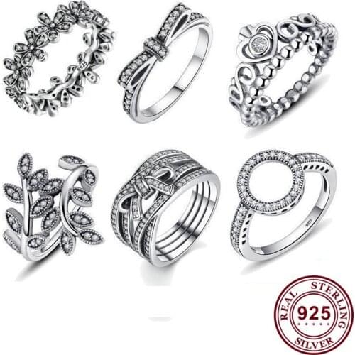 Hot Sale 100% 925 Sterling Silver Rings Clear Circle Round Lucky Rings For Christmas Wedding Party Gift Fashion Jewelry