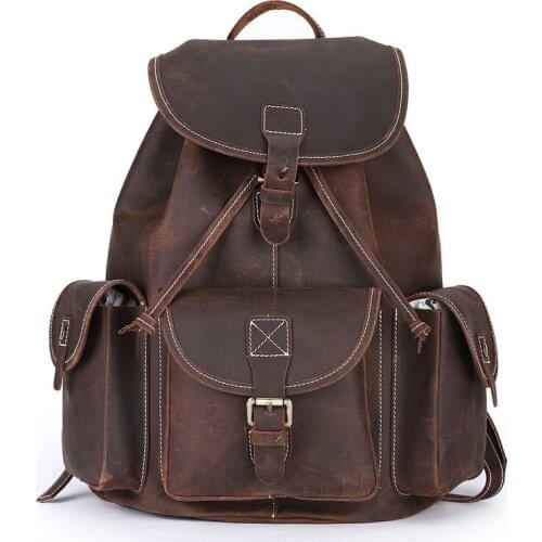 100% Genuine Leather Men Bag Vintage Crazy Horse Leather Backpacks Women Laptop Backpack Women School Backpack Men Free Shipping
