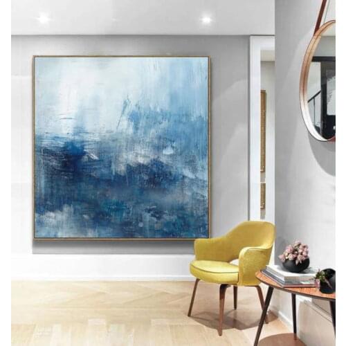Wall Canvas Oil Painting Hand Painted Large Blue White Abstract Art Modern New Design For Living Room Bedroom Home Decorative