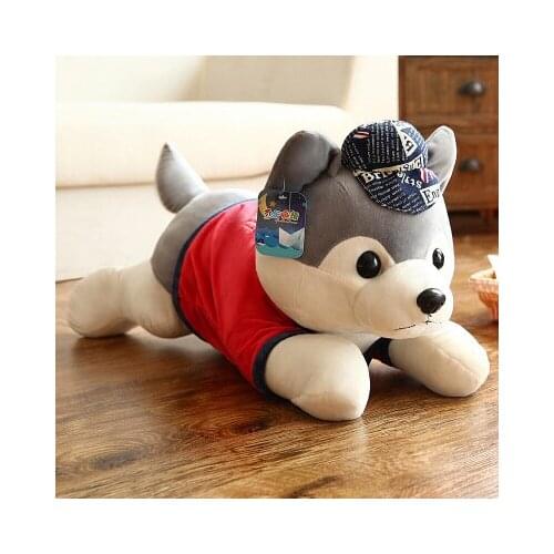High quality prone husky dog plush toy about 35cm dress cloth dog plush toy soft throw pillow birthday gift b0405