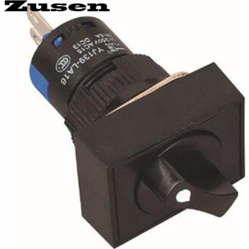 Zusen 16mm rectangle plastic selector switch 2 position LOCK 1NO1NC