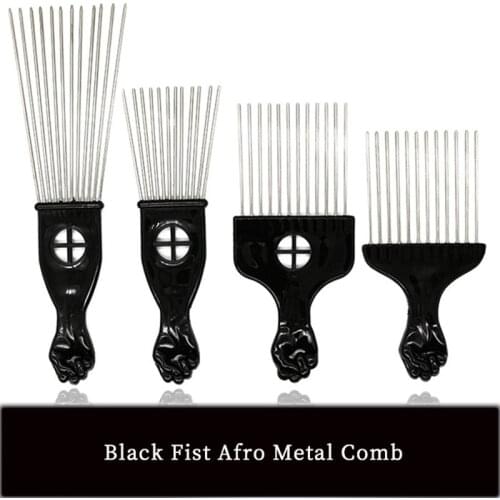 African Black Fist Comb Barbershop Black Perm Pick Hair Comb Styling Steel Needle Comb Hairdressing Tools