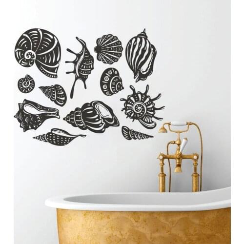 Various Stype Sea Shells Wall Decal Nautical Theme Bathroom Decoration Conch Shell Wall Sticker Creative Sea Element Mural AZ701