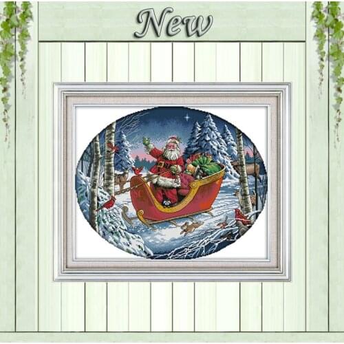 Santa Claus snow forest Christmas diy painting Counted Print on canvas DMC 11CT 14CT Cross Stitch kits Needlework Sets embroider