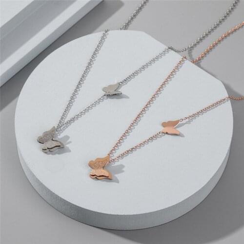 Hellolook Sexy Butterfly Necklace for Women Stainless Steel Choker Necklace Double Butterfly Chain Fashion Jewelry