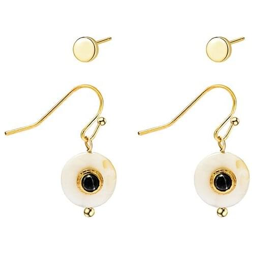 Simple Round Shell With Colorful Stone Hanging Earrings For Women Girls Stainless Steel Small Stud Earrings Set 2021 Trend