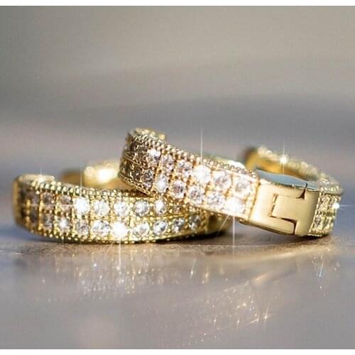 Genuine Natural Real Rhinestone Wedding Earrings Classic Plated sweet Hoop Earrings For Women Fine Jewelry