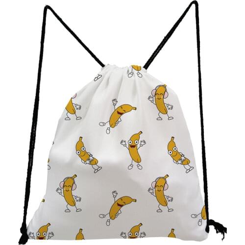 Cartoon Banana Print Drawstring Bag Cute Fruit Softback Bag Fashion Shoe Bag for School Unisex Backpack Bag Portable Storage Bag