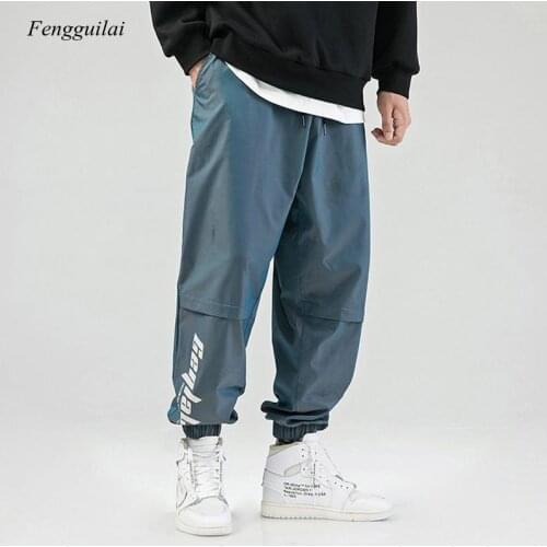 Reflective Streetwear Pants Men 2021 New Fashion Hip Hop Baggy Sweatpants Men High Street Jogger Pant Male Elastic Waist Trouser