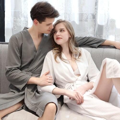 Knitted Cotton Waffle Bathrobe Women Men Bath Robe Shower Sleepwear Nightgowns Robe Male Female Bathrobe Long Pajamas Plus Size