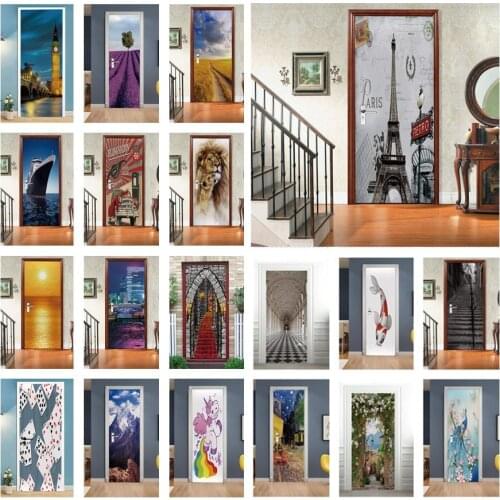 Paris Tower Vinyl Peel and Stick Door Sticker Home Design Wallpaper For Doors Stickers Porte Decorative fototapeta Mural Poster
