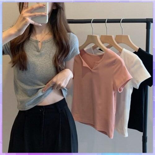 Vintage Crop Tops Goth T-shirt Women Square Neck Short-Sleeve T-shirts Gothic Streetwear Sexy Female High Waist Solid Loose Top