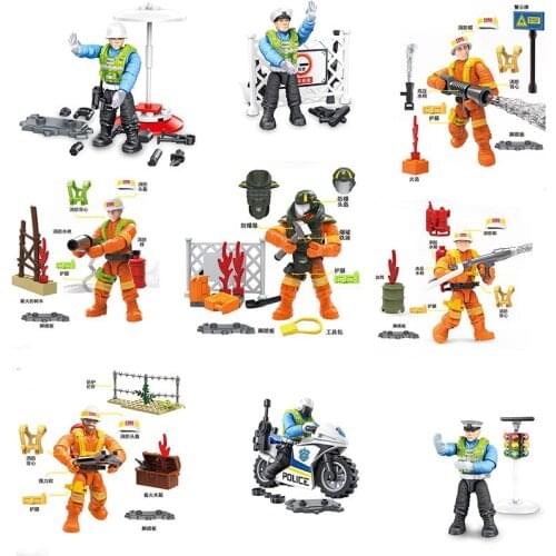 Military Series Fire Administration Police station Mini DIY Firemen Policemen Figures Building Blocks Bricks Toys Gifts