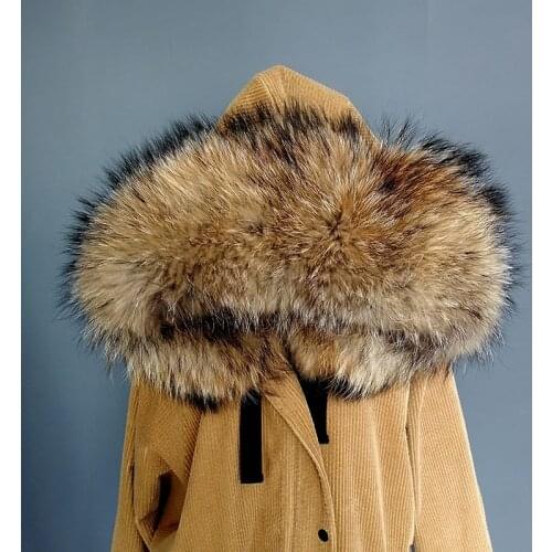 MS.Minshu Real Raccoon Fur Collar Womens Coat Hood Collar Men Natural Fur Collar Big Size Parka Collar Luxury Fur Collar