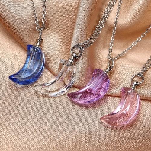 Cremation Jewelry for Ashes Moon Urn Necklace, glass Memorial Lockets Keepsakes Pendant - Fill kit
