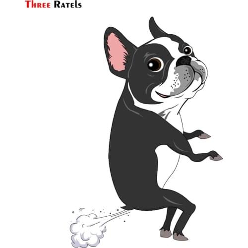 Three Ratels TRL041# 12x16.2cm Car Animal Funny Stickers Boston Dog Terrier Farts And Decals