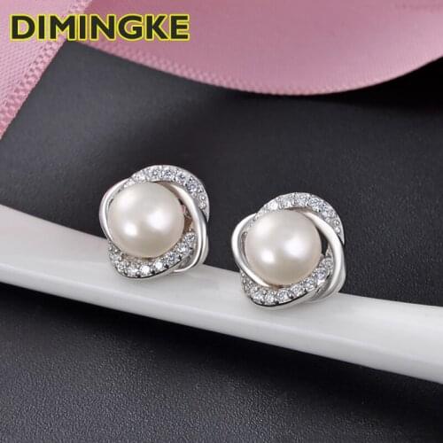DIMINGKE 6.3MM Freshwater Pearl Stud Earrings Personalized Woman Jewelry S925 Sterling Silver Party Birthday Gift