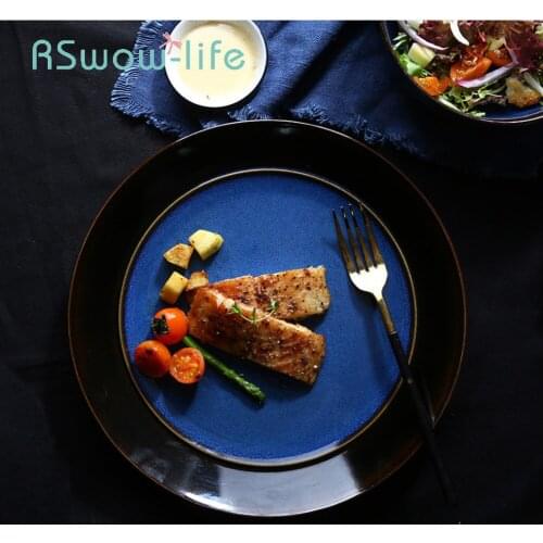 10.5 Inch Ceramic Plate Creative Retro Gradient Blue Western Dish Restaurant Tableware Steak Plates For Kitchen Supplies