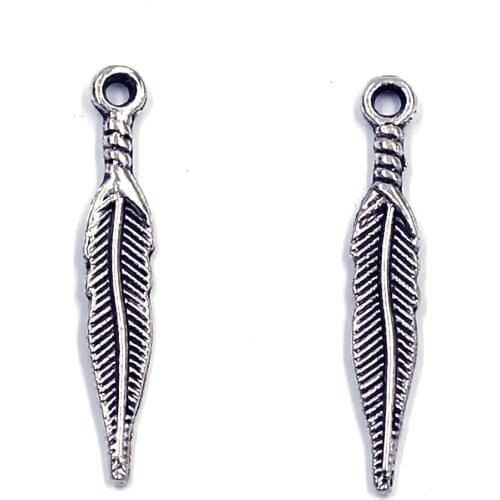 10Pcs Pendants Bird Feather Animal Leaf Metal Alloy Silver Tone For Charms Bracelets Jewelry DIY Finding 28x5mm