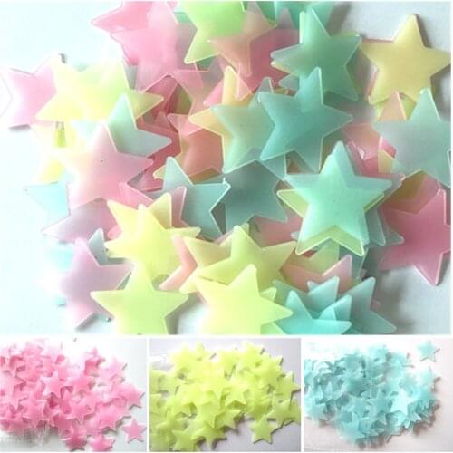 100pcs Fluorescent stars sticker wall decoration luminous star light patch fluorescent sticker 3D three-dimensional wall sticker