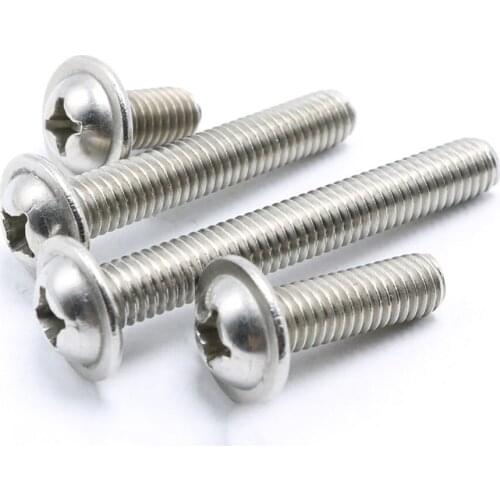100PCS M2 M2.5 M3 M4 Philips Round Button Head With Washer Screws Bolt Plating Nickel
