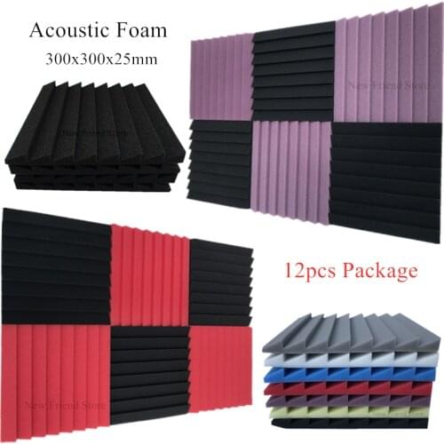 12Pcs 300x300x25mm 7Colors Studio Acoustic Foam Trapezoid Soundproof Foam Sound Absorption Treatment Panel Sound Sponge