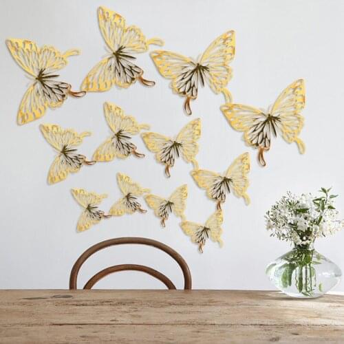 12PCS 3D Effect Crystal Butterfly 12 styles Rose Gold gold Wall Sticker For Wedding Birthday Party Home Kids Room Decoration