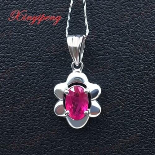 18 k White gold with 100% natural ruby pendant Red contracted and delicate Fine jewelry
