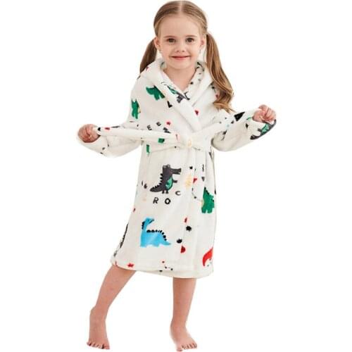 2020 New Brand Baby Robe Flannel Kids Bathrobe Hooded Kids Sleepwear Cartoon Night Gown Boy Girls Pajamas children clothing